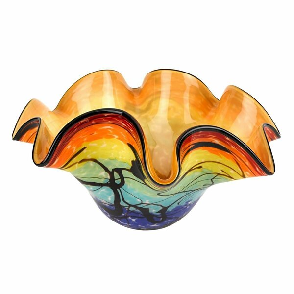 Tarifa 17 in. Mouth Blown Floppy Design Art Glass Centerpiece Bowl - Multi-Color TA3683019